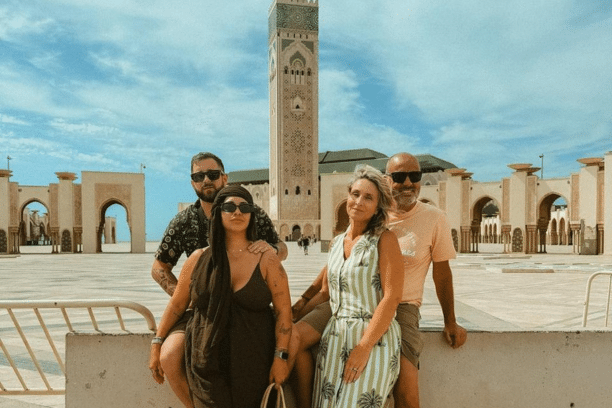 Travelers visiting the Hassan II Mosque in Casablanca during a private Morocco tour with Moroccan Trips.