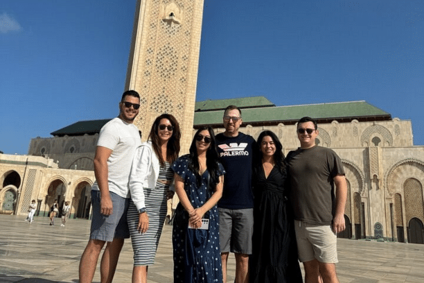 Travelers visiting the Hassan II Mosque in Casablanca, Morocco during a private Morocco tour.